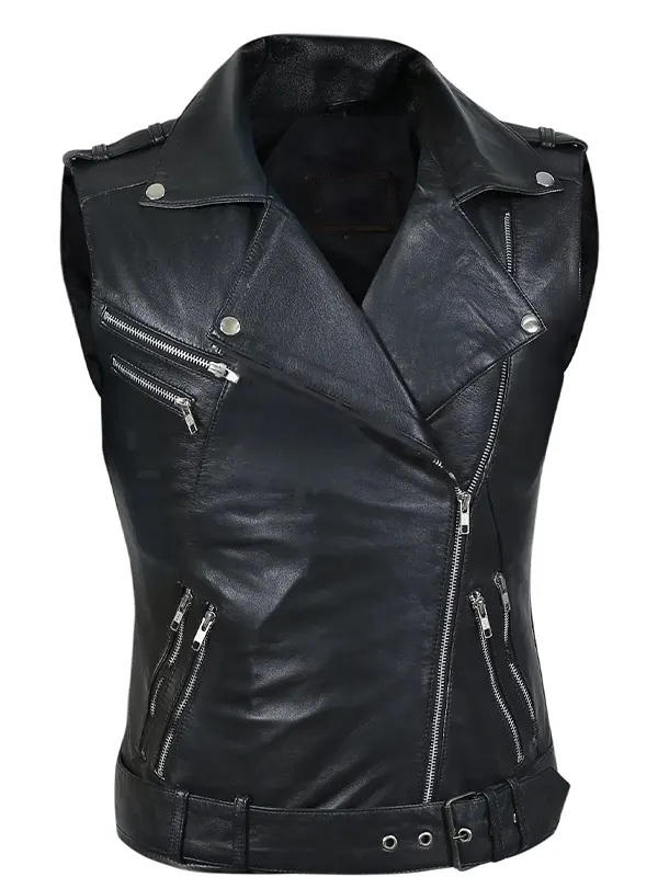 Women-Classic-Outwear-Black-Leather-Moto-Vest.webp Women Classic Outwear Black Leather Moto Vest - Image 1