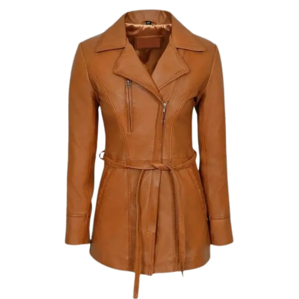 Women-Tan-Brown-Leather-Trench-Coat.png Women Tan Brown Leather Trench Coat - Image 1