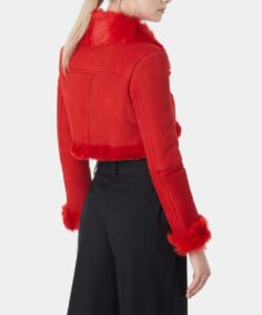 Anatalia Red Fur Cropped Leather Jacket Back - Trendy Leather Jackets