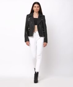 Women Asymmetric Black Biker Leather Jacket - Trendy Leather Jackets