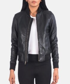 Women’s Classic Bomber Leather Jacket Front