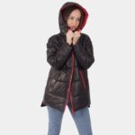 Women Brown Puffer Leather Jacket - Image 2