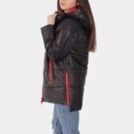 Women Brown Puffer Leather Jacket - Image 3