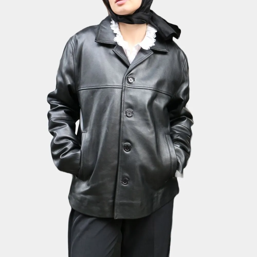 Womens-Joana-Black-Oversized-Leather-Car-Coat-Front-View-1.Jpg Joana Leather Car Coat - Image 1