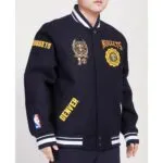 Denver Nuggets Crest Emblem Navy Varsity Wool Jacket - Image 4