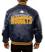 Denver Nuggets Navy Blue Leather Jacket - Image 2