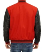 Men’s Red Wool Varsity Leather Jacket - Image 2