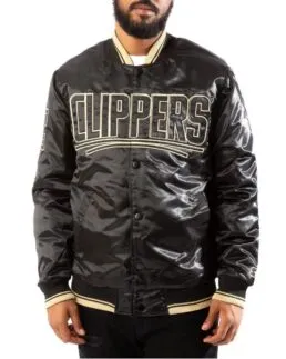 Los Angeles Clippers Black Satin Bomber Jacket