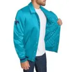 Charlotte Hornets Stitch Applique Teal Satin Jacket - Image 3