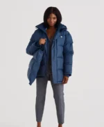 190 Blue Navy Contour Puffer Coat Jacket Front - Trendy Leather Jackets