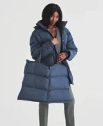 190 Blue Navy Contour Puffer Coat Jacket Side - Trendy Leather Jackets