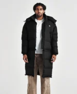 190 The Backpack Black Adjustable Puffer Coat Jacket Front - Trendy Leather Jackets