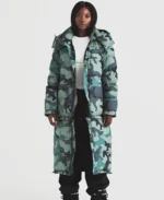 1920 Green Camo Classic Adjustable Puffer Coat Jacket Front - Trendy Leather Jackets