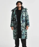 1920 Green Camo Classic Adjustable Puffer Coat Jacket Front View - Trendy Leather Jackets