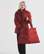 1920 Ruby Red Contour Adjustable Puffer Coat Jacket - Trendy Leather Jackets