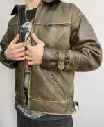 90s Vintage Grunge Distressed Biker Leather Jacket Close Up
