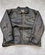 90s Vintage Grunge Distressed Biker Leather Jacket Front