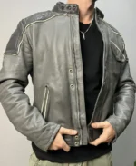 90s Vintage Grunge Distressed Grey Biker Leather Jacket