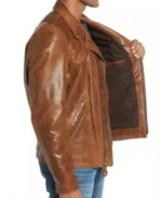 Men's Pure Tan Brown Brando Leather Jacket Side