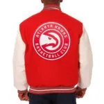 Atlanta Hawks Red and White Varsity Jacket - Image 2