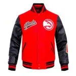 Atlanta Hawks Script Tail Classic Rib Red Varsity Jacket - Trendy Leather Jackets