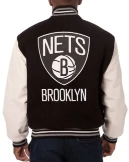 Shop The Brooklyn Nets Black And White Varsity Jacket - TrendY leather Jackets