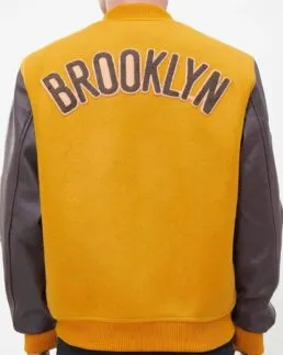 Shop The Brooklyn Nets Orange and Brown Varsity Jacket - Trendy Leather Jackets