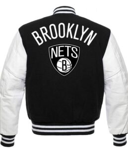 Shop The NBA Brooklyn Nets Black and White Letterman Jacket