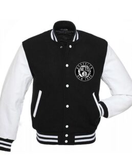 NBA Brooklyn Nets Black and White Letterman Jacket