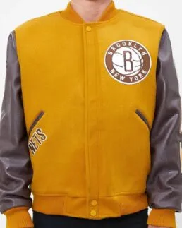Brooklyn Nets Orange and Brown Varsity Jacket - Trendy Leather Jackets