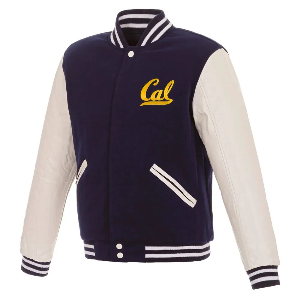 California-Golden-Bears-Navy-And-White-Varsity-Jacket.jpg Navy/White California Golden Bears Varsity Jacket - Image 1