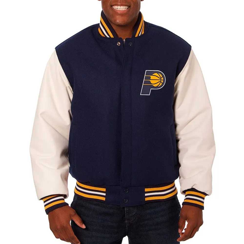 Indiana-Pacers-Varsity-Navy-And-White-Jacket.jpg Indiana Pacers Navy And White Varsity Jacket - Image 1
