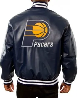 Shop The Indiana Pacers Navy Blue Varsity Leather Jacket