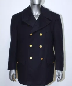 1990s Vintage Navy Blue Wool Reefer Pea Coat