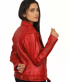 Women’s Red Moto Leather Biker Jacket Back - Trendy Leather Jackets