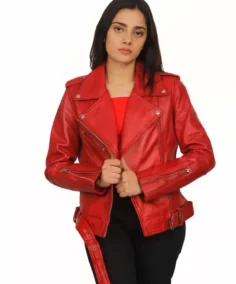 Women’s Red Moto Leather Biker Jacket - Trendy Leather Jackets