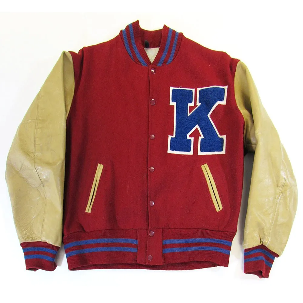 Red-Kansas-Jayhawks-Varsity-Jacket.jpg Kansas Jayhawks Red Letterman Jacket - Image 1