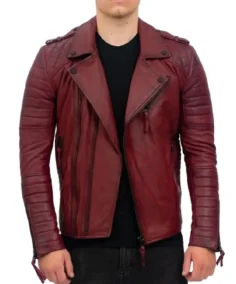 Brando Lambskin Burgundy Biker Jacket - Trendy Leather Jackets
