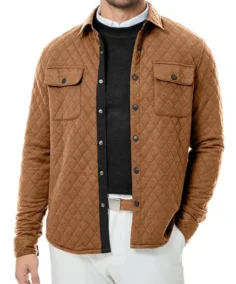Diamond Quilted Pattern Brown Jacket