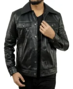 Holland Black Trucker Leather Jacket