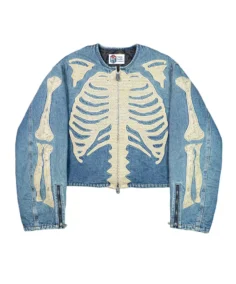 Men's Skeleton Blue Denim Jacket - Trendy Leather Jackets