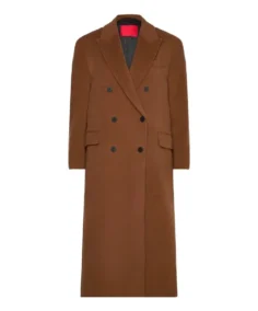 Women Double Breasted Brown Wool Long Coat