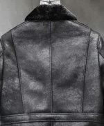 2019 Black Shearling Fur Coat Air Force Flight Leather Jacket Close Up Back