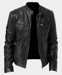 Biker Casual Zipper Leather Jacket Black