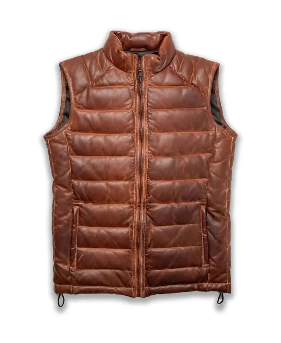 Men Real Quilted Brown Leather Biker Vest Men Real Quilted Brown Leather Biker Vest