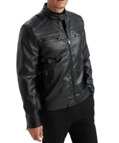 Men's Black Quilted Biker Leather Jacket Side