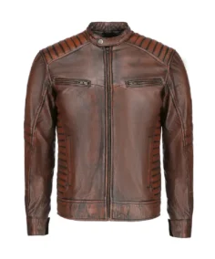 Mens Brown Lambskin Biker Style Leather Jacket