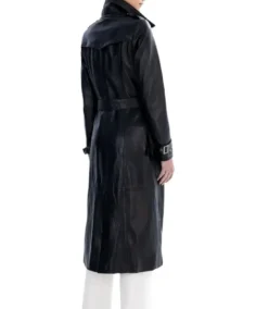 Women Black Spring Belted Leather Trench Coat Back
