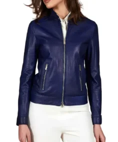 Women's Blue Cafe Racer Leather Jacket