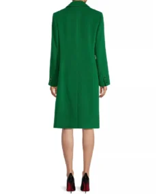 Women's Green Single Breasted Wool Coat Back